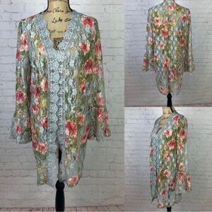 Full Circle Trends Floral Lace Open Front Bell Sleeves Kimono